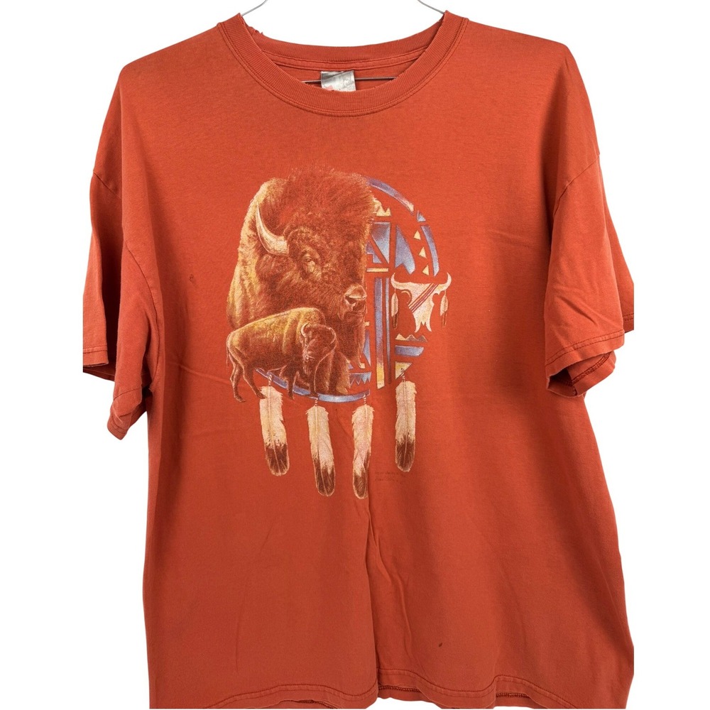VTG‎ Hanes Buffalo Nature Graphic T-Shirt Worn Thrashed Soft Thin Grunge LG